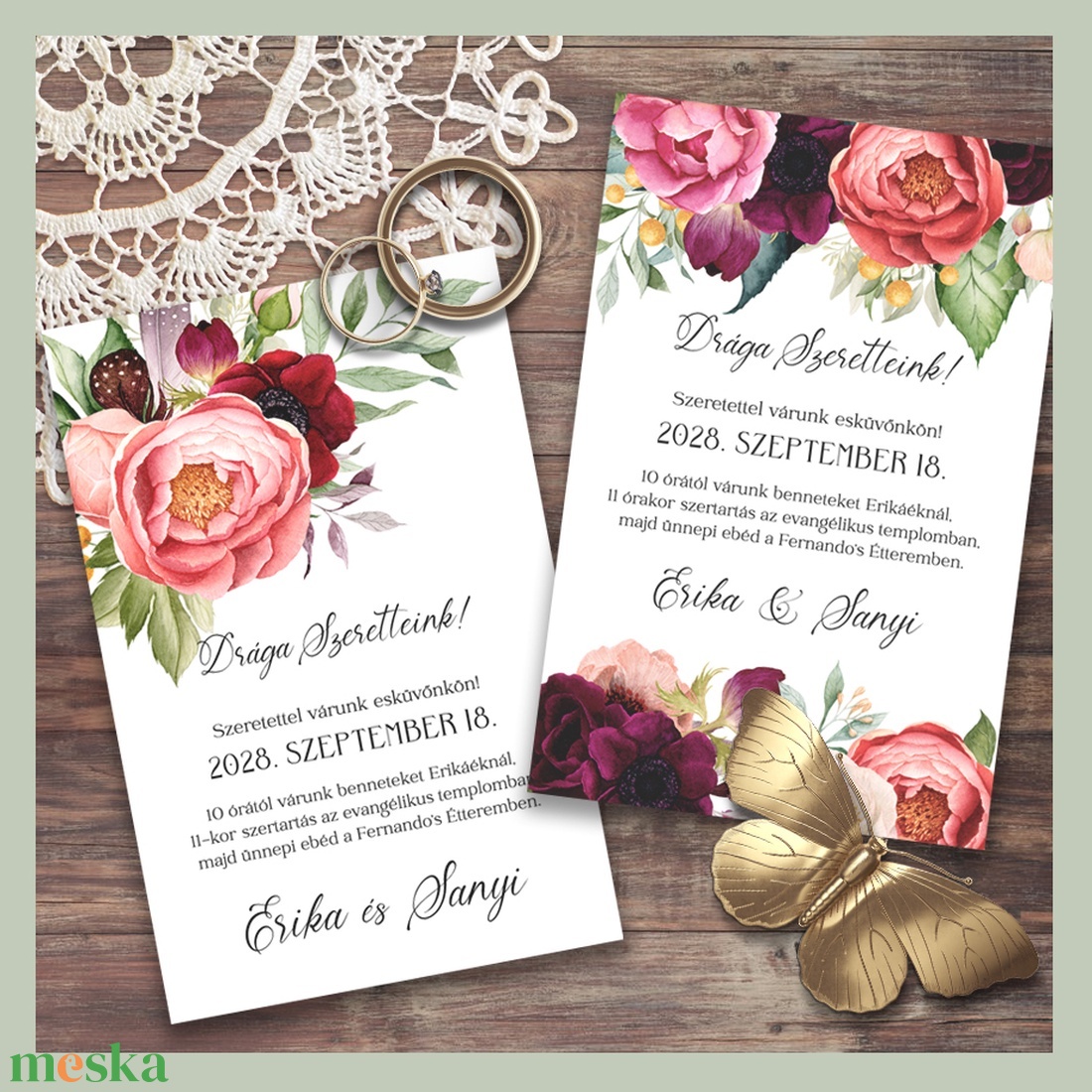 Esküvői meghívó tarka-barka virágözön - esküvő - meghívó & kártya - meghívó - Meska.hu