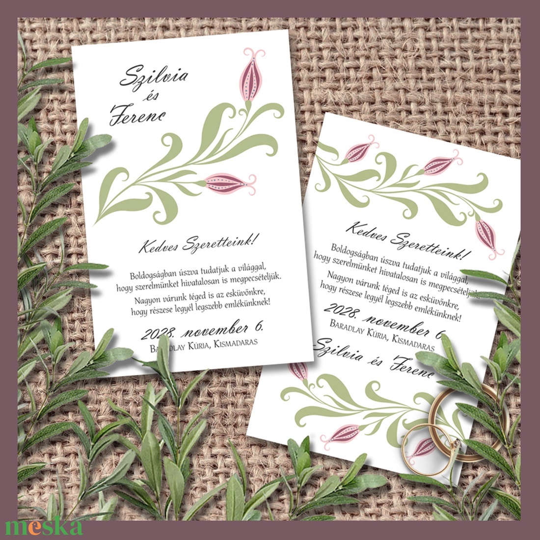 Esküvői meghívó folk art inda motívummal - esküvő - meghívó & kártya - meghívó - Meska.hu