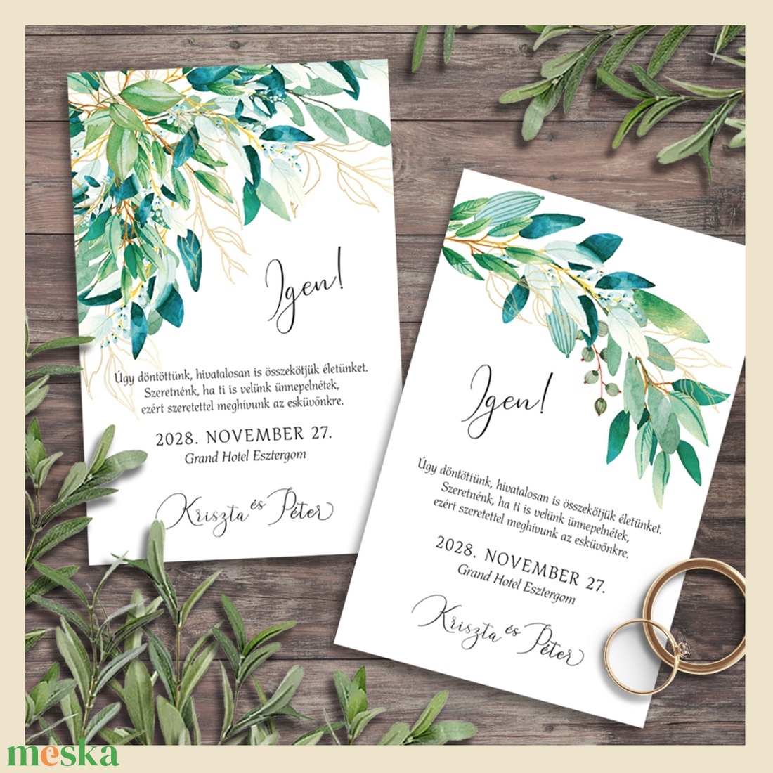 Esküvői meghívó festett zöldellő ágakkal - esküvő - meghívó & kártya - meghívó - Meska.hu