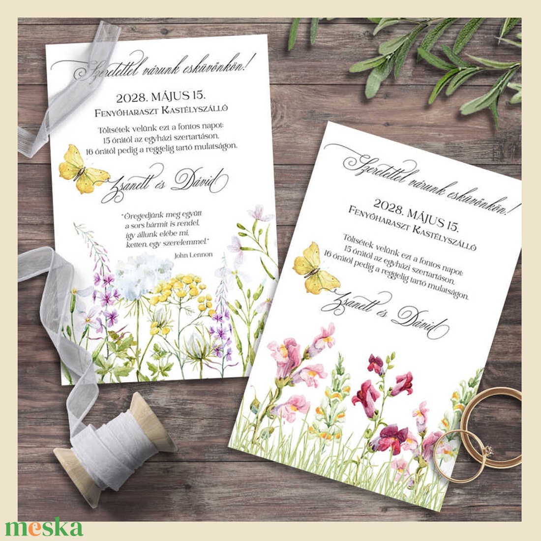 Esküvői meghívó vadvirágos rét akvarellel festve - esküvő - meghívó & kártya - meghívó - Meska.hu