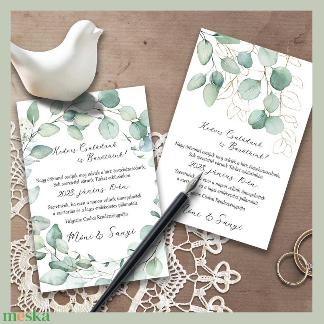 Esküvői meghívó greenery eukaliptusz ággal - esküvő - meghívó & kártya - meghívó - Meska.hu