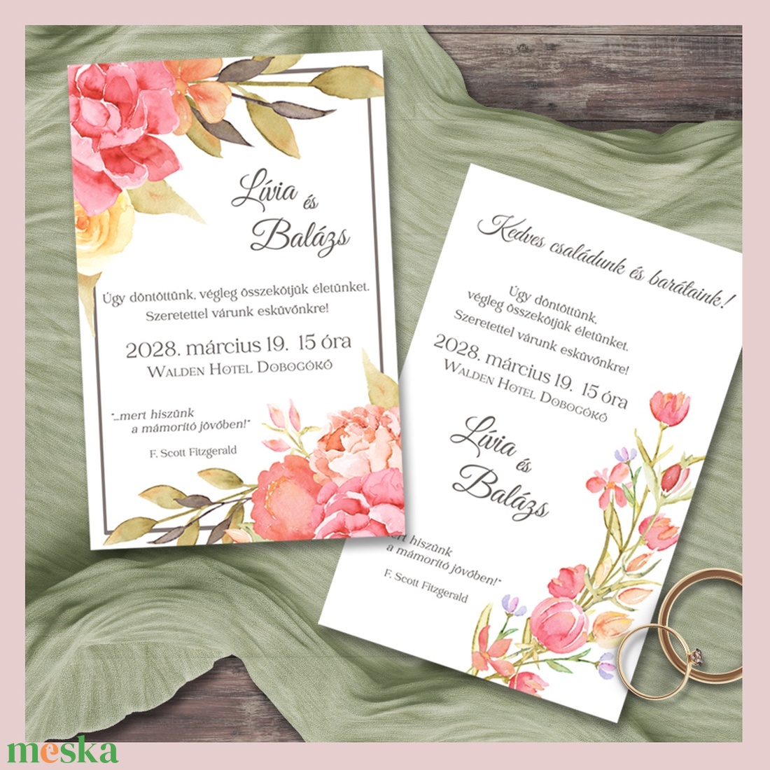 Esküvői meghívó színes akvarell virágokkal - esküvő - meghívó & kártya - meghívó - Meska.hu