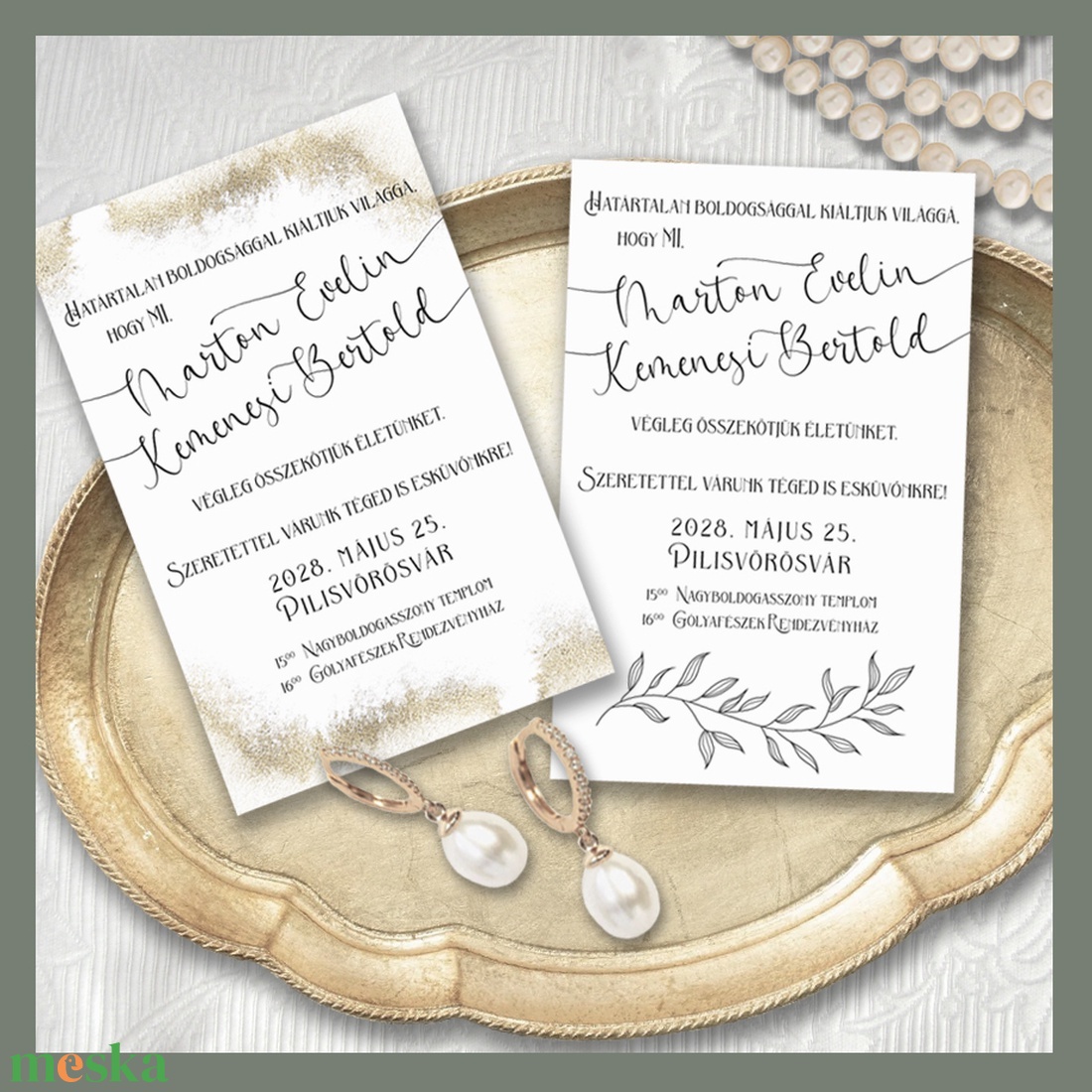 Esküvői meghívó kalligráf nevekkel minimál stílusban - esküvő - meghívó & kártya - meghívó - Meska.hu