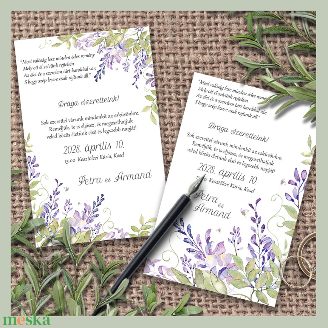 Esküvői meghívó lila akác - esküvő - meghívó & kártya - meghívó - Meska.hu