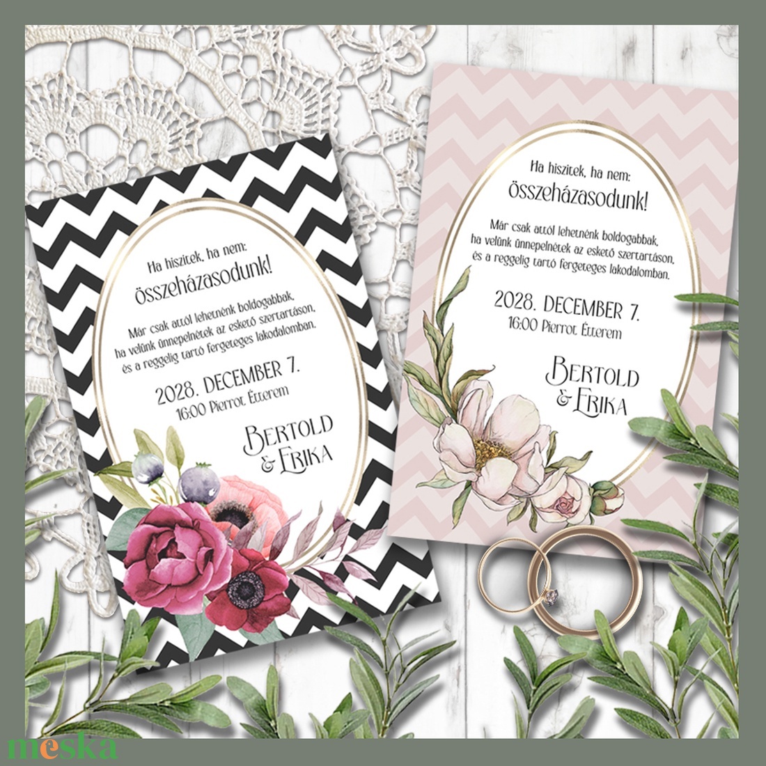 Esküvői meghívó chevron mintával - esküvő - meghívó & kártya - meghívó - Meska.hu
