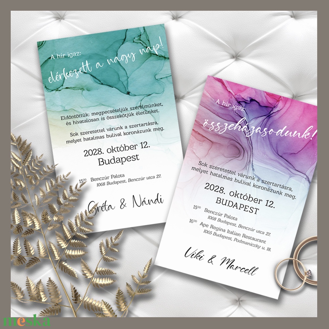 Esküvői meghívó színes tintafolttal - esküvő - meghívó & kártya - meghívó - Meska.hu