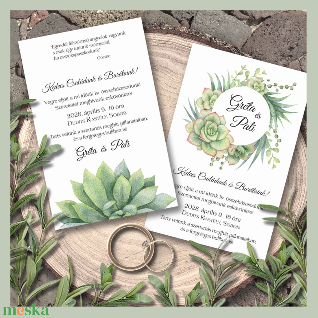 Esküvői meghívó festett kövirózsa - esküvő - meghívó & kártya - meghívó - Meska.hu