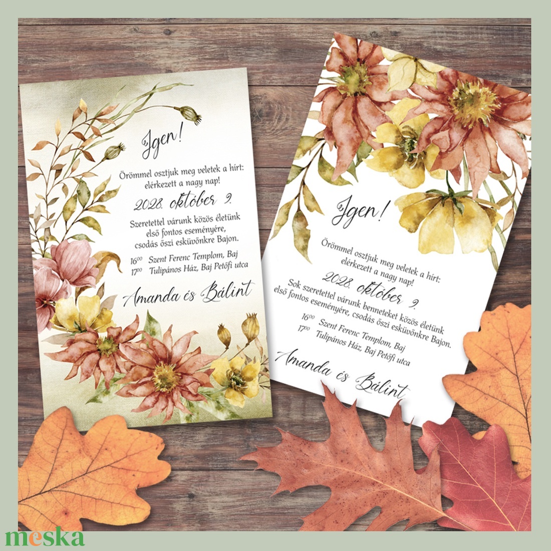 Esküvői meghívó őszi virágokal - esküvő - meghívó & kártya - meghívó - Meska.hu