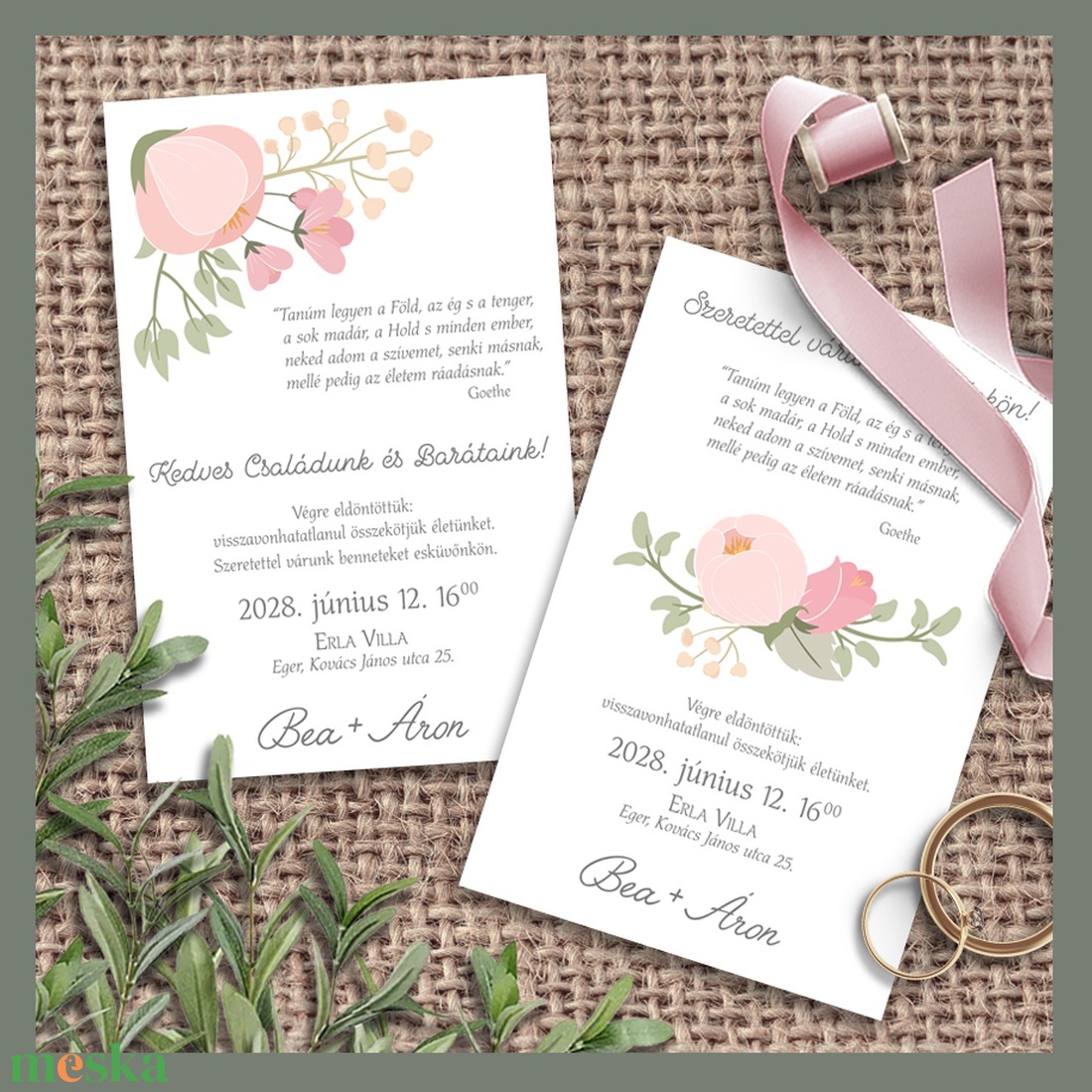 Esküvői meghívó bimbós virágokkal - esküvő - meghívó & kártya - meghívó - Meska.hu