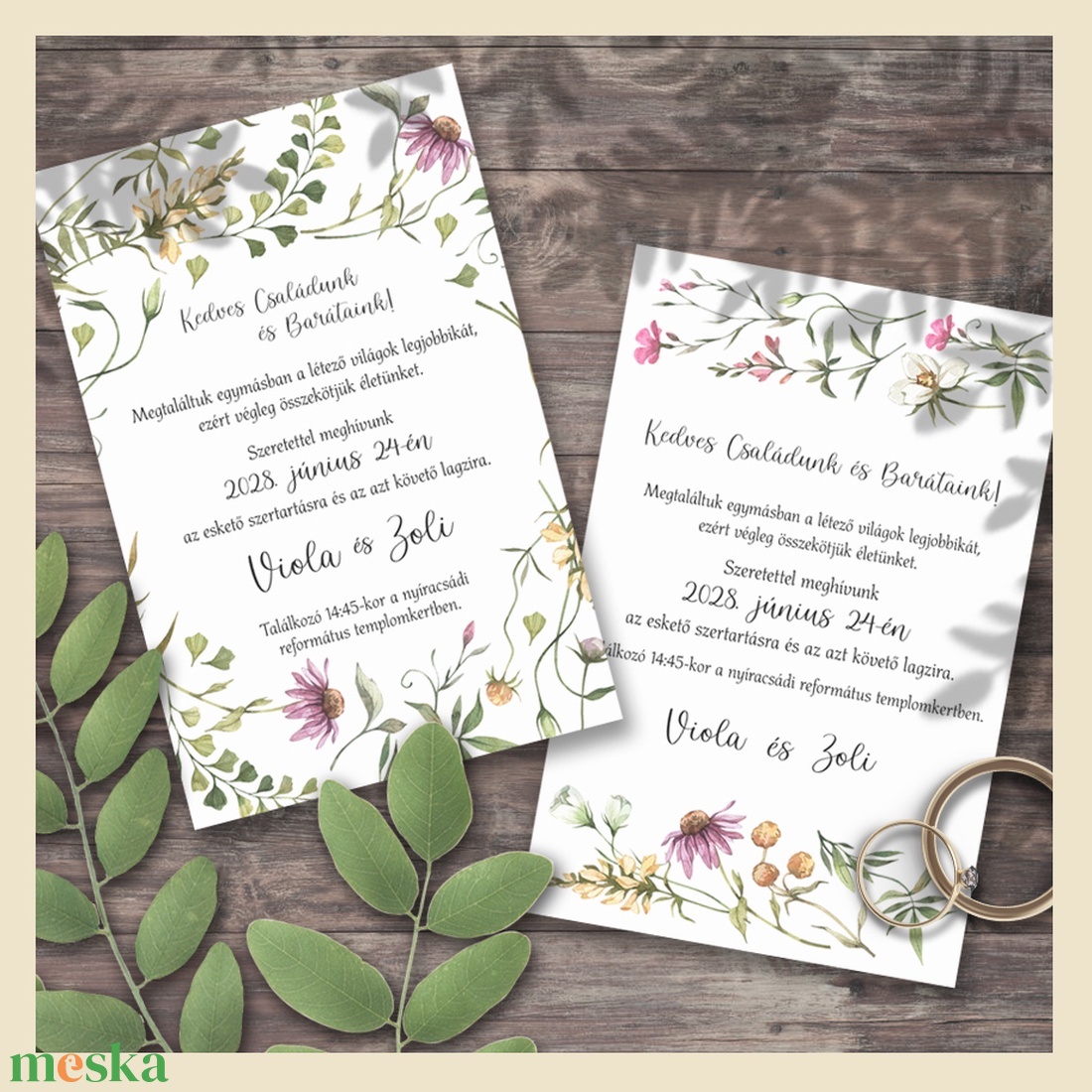 Esküvői meghívó tarka vadvirágokkal - esküvő - meghívó & kártya - meghívó - Meska.hu
