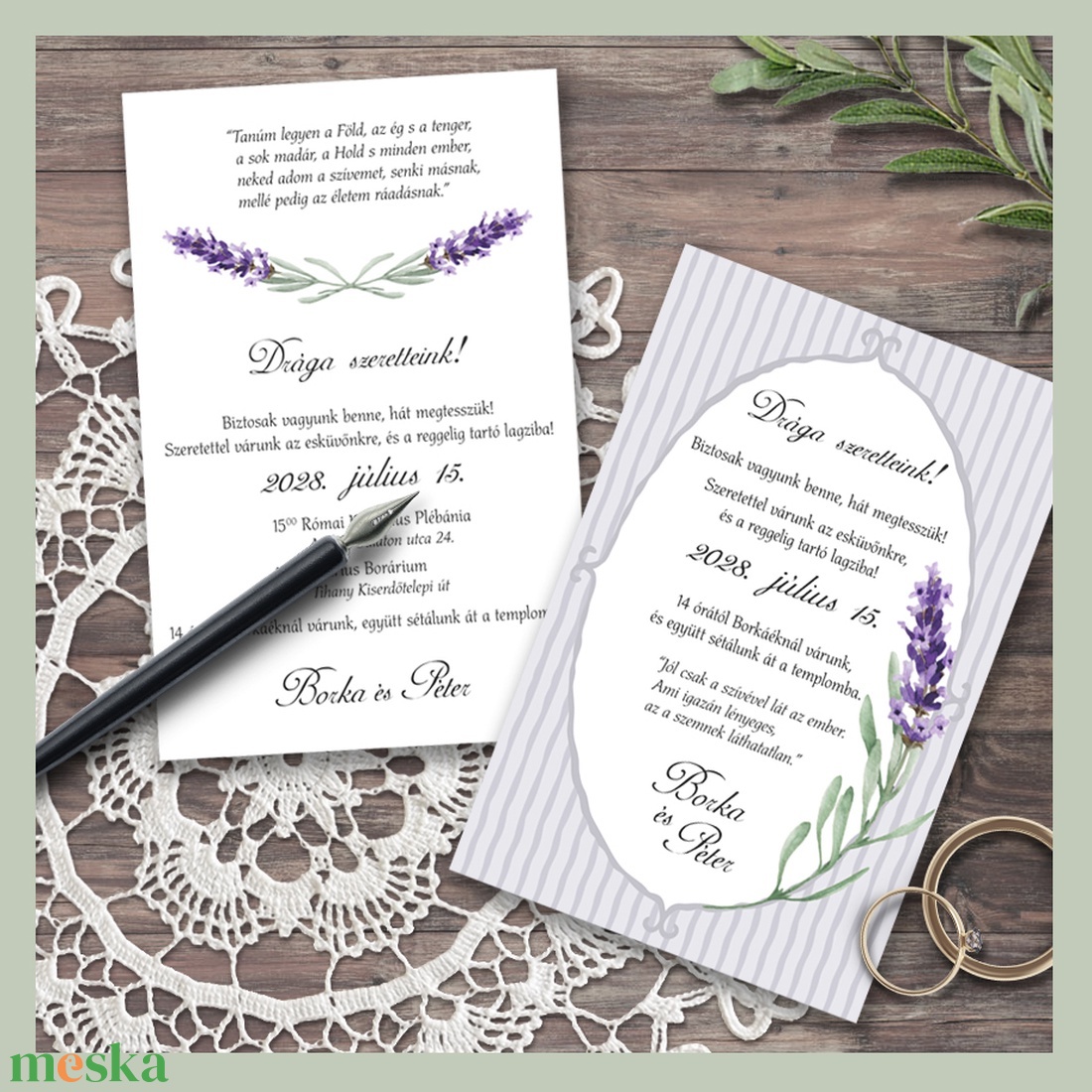Esküvői meghívó romantikus levendula grafikával - esküvő - meghívó & kártya - meghívó - Meska.hu