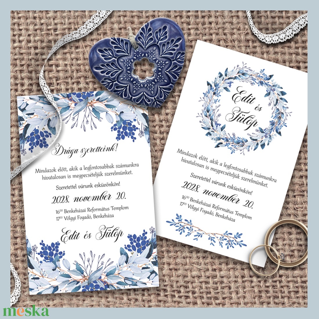 Esküvői meghívó kék ágakkal - esküvő - meghívó & kártya - meghívó - Meska.hu