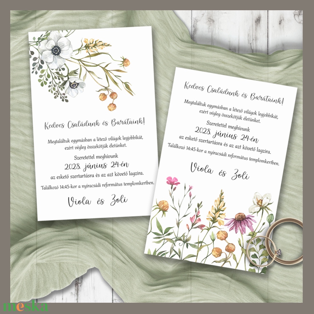 Esküvői meghívó tarka vadvirágokkal - esküvő - meghívó & kártya - meghívó - Meska.hu