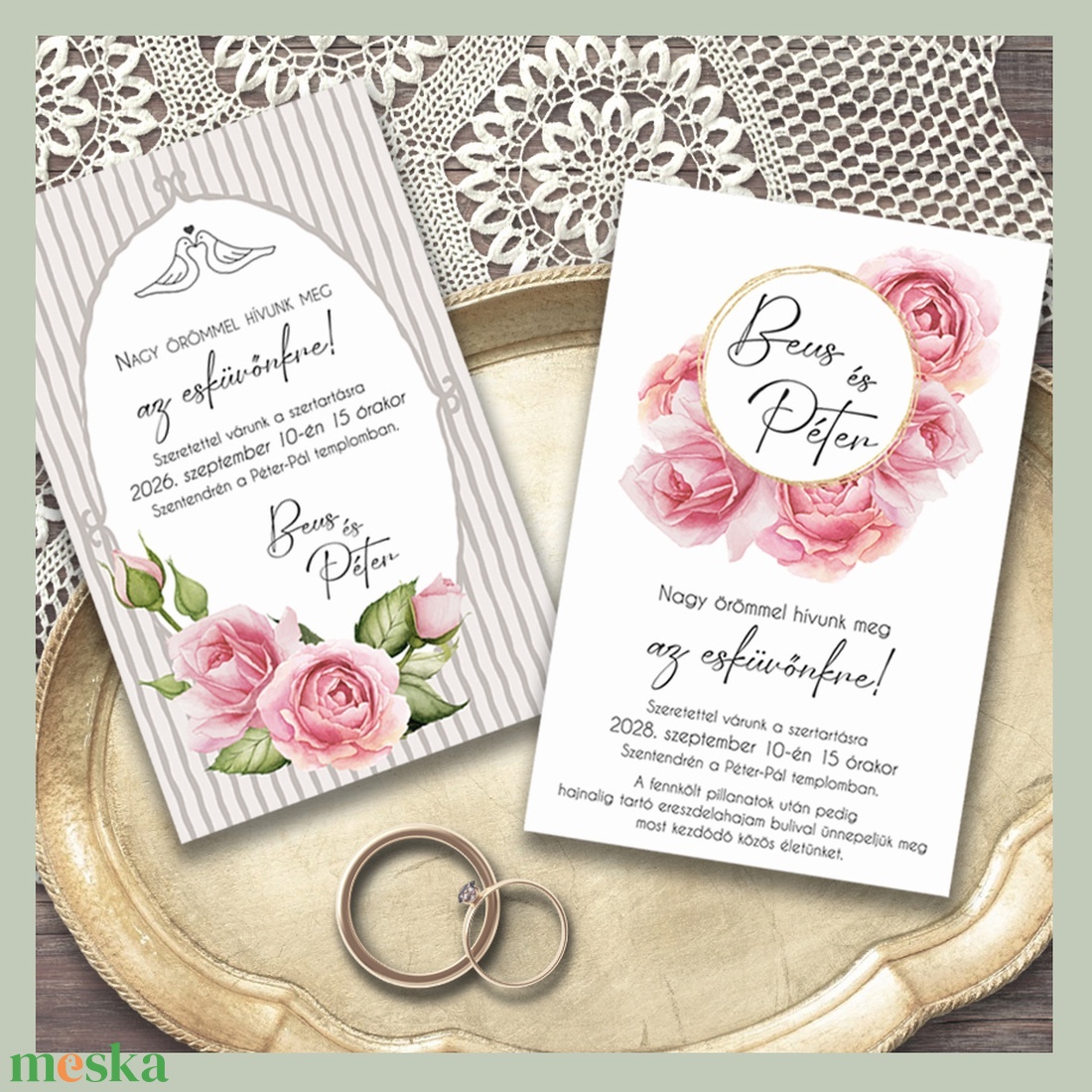 Esküvői meghívó rózsákkal - esküvő - meghívó & kártya - meghívó - Meska.hu