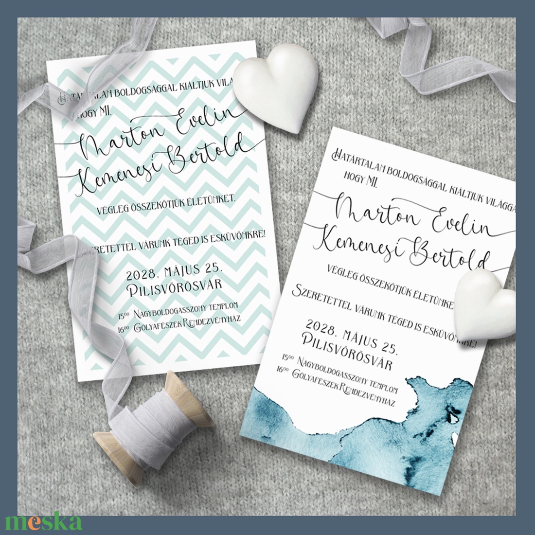 Esküvői meghívó kalligrafikus nevekkel minimál stílusban - esküvő - meghívó & kártya - meghívó - Meska.hu