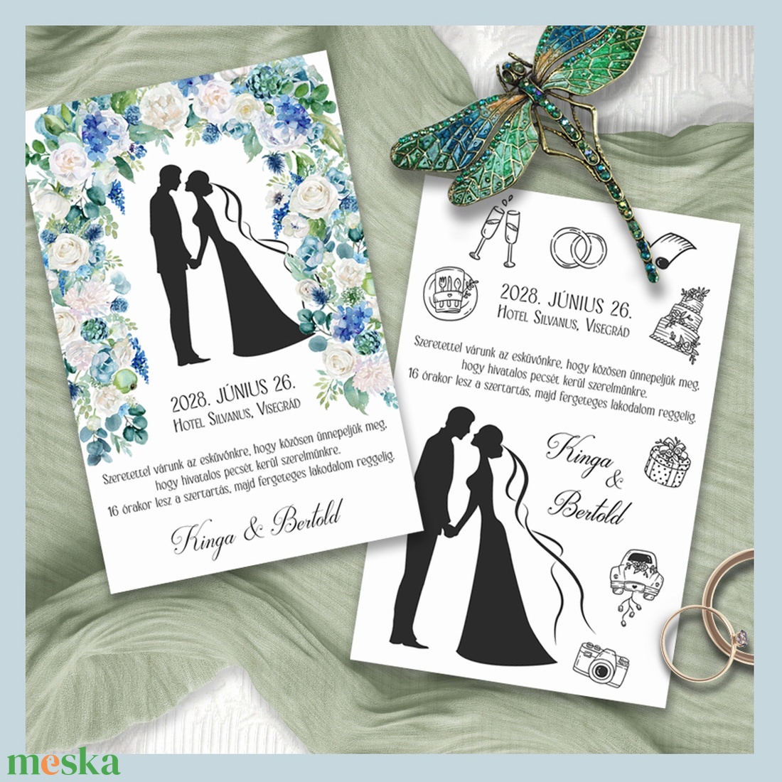 Esküvői meghívó jegyespár sziluett - esküvő - meghívó & kártya - meghívó - Meska.hu
