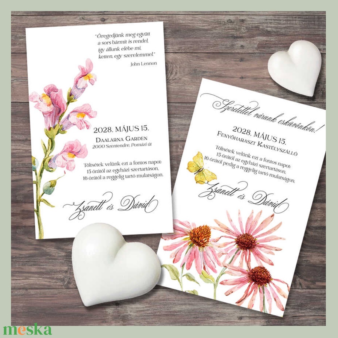 Esküvői meghívó nagy vadvirágok akvarellel festve - esküvő - meghívó & kártya - meghívó - Meska.hu