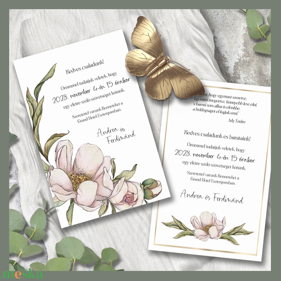 Esküvői meghívó rusztikus púder virágokkal - esküvő - meghívó & kártya - meghívó - Meska.hu