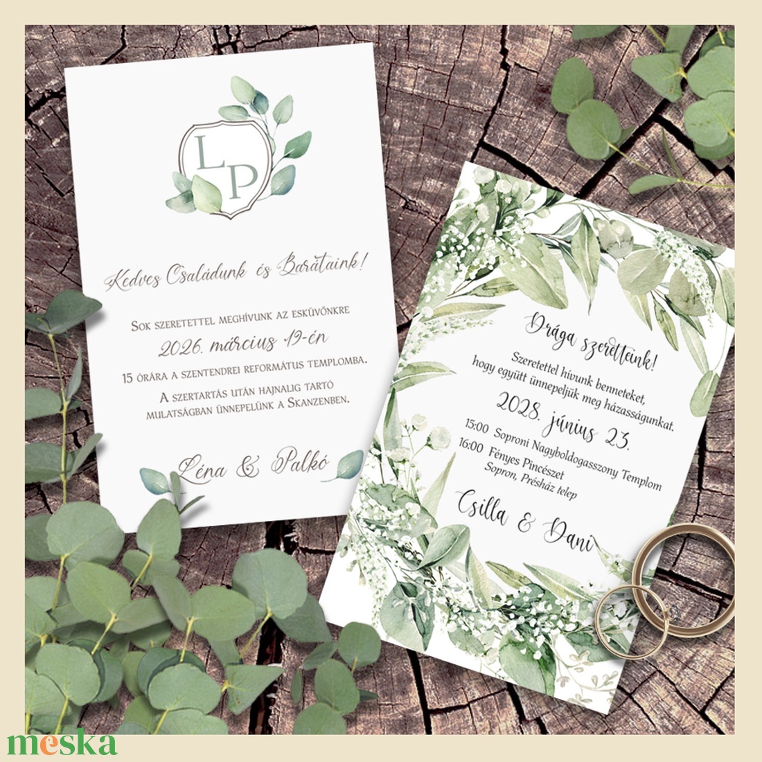 Esküvői meghívó greenery mintával - esküvő - meghívó & kártya - meghívó - Meska.hu