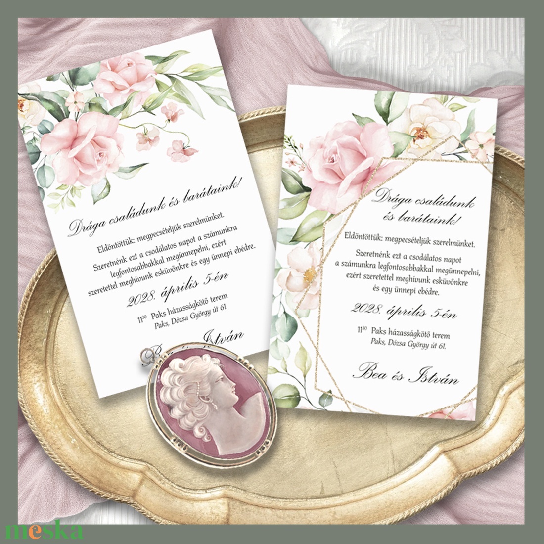 Esküvői meghívó pasztell rózsa - esküvő - meghívó & kártya - meghívó - Meska.hu