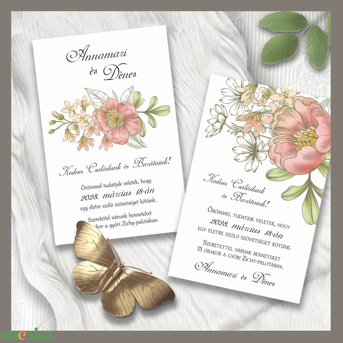 Esküvői meghívó akvarell virágokkal - esküvő - meghívó & kártya - meghívó - Meska.hu