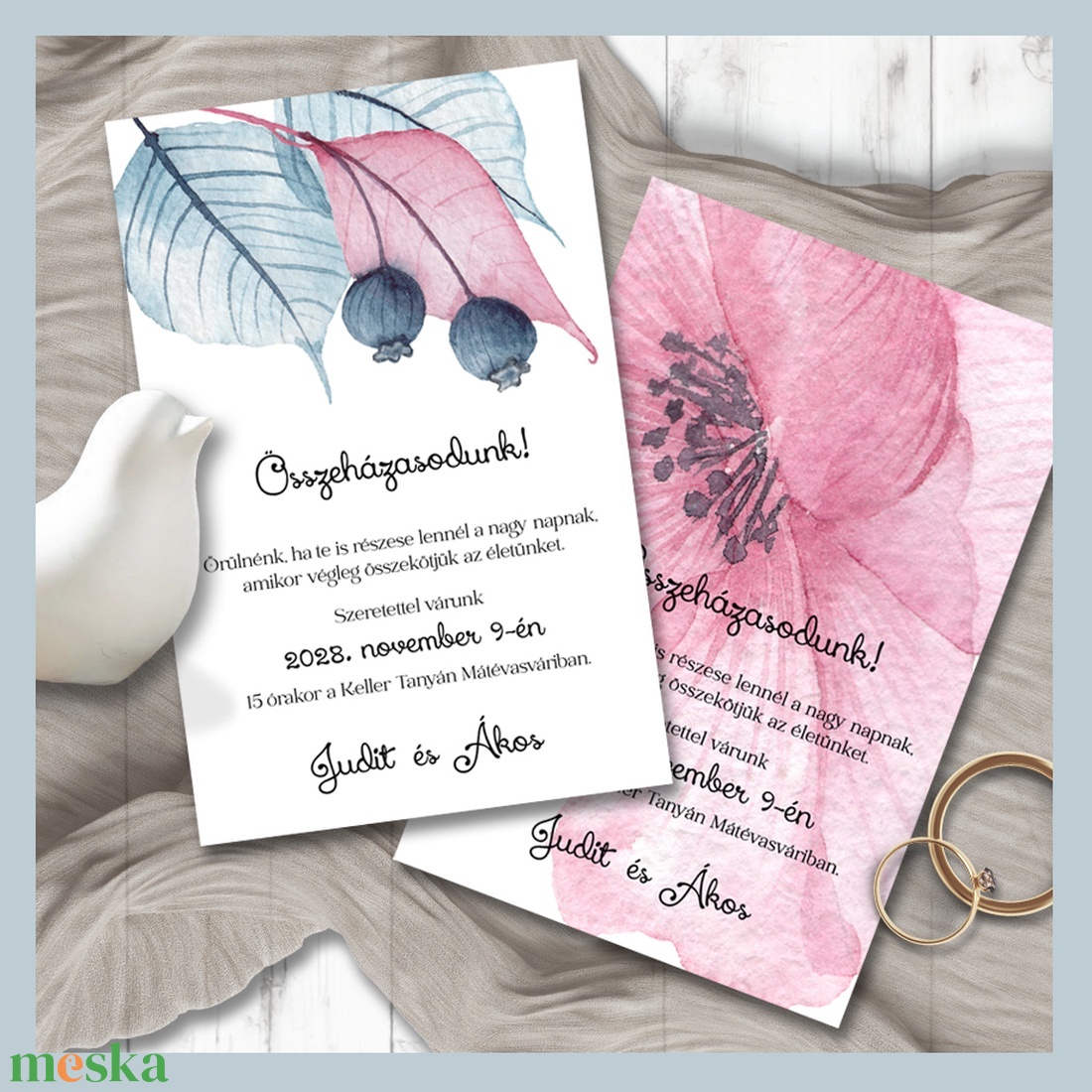 Esküvői meghívó áttetsző pasztell rózsaszín és kék - esküvő - meghívó & kártya - meghívó - Meska.hu