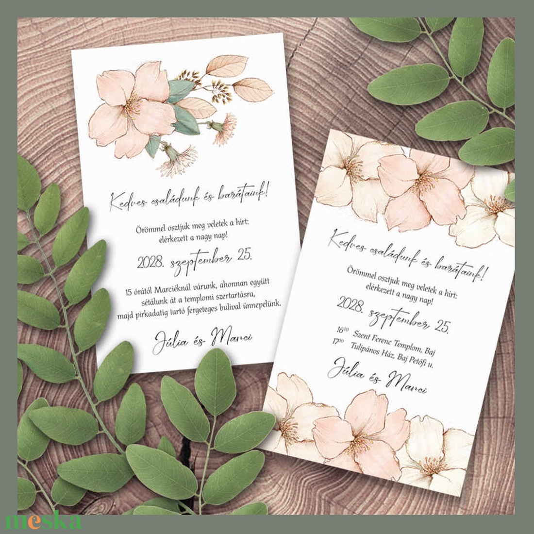 Esküvői meghívó barack színű virágokkal - esküvő - meghívó & kártya - meghívó - Meska.hu