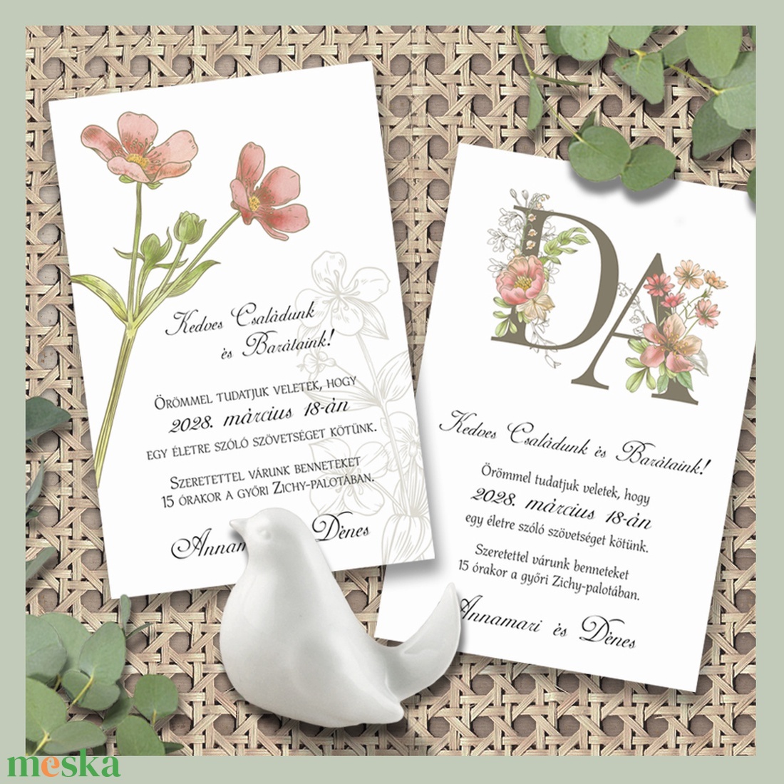 Esküvői meghívó akvarell virágokkal - esküvő - meghívó & kártya - meghívó - Meska.hu