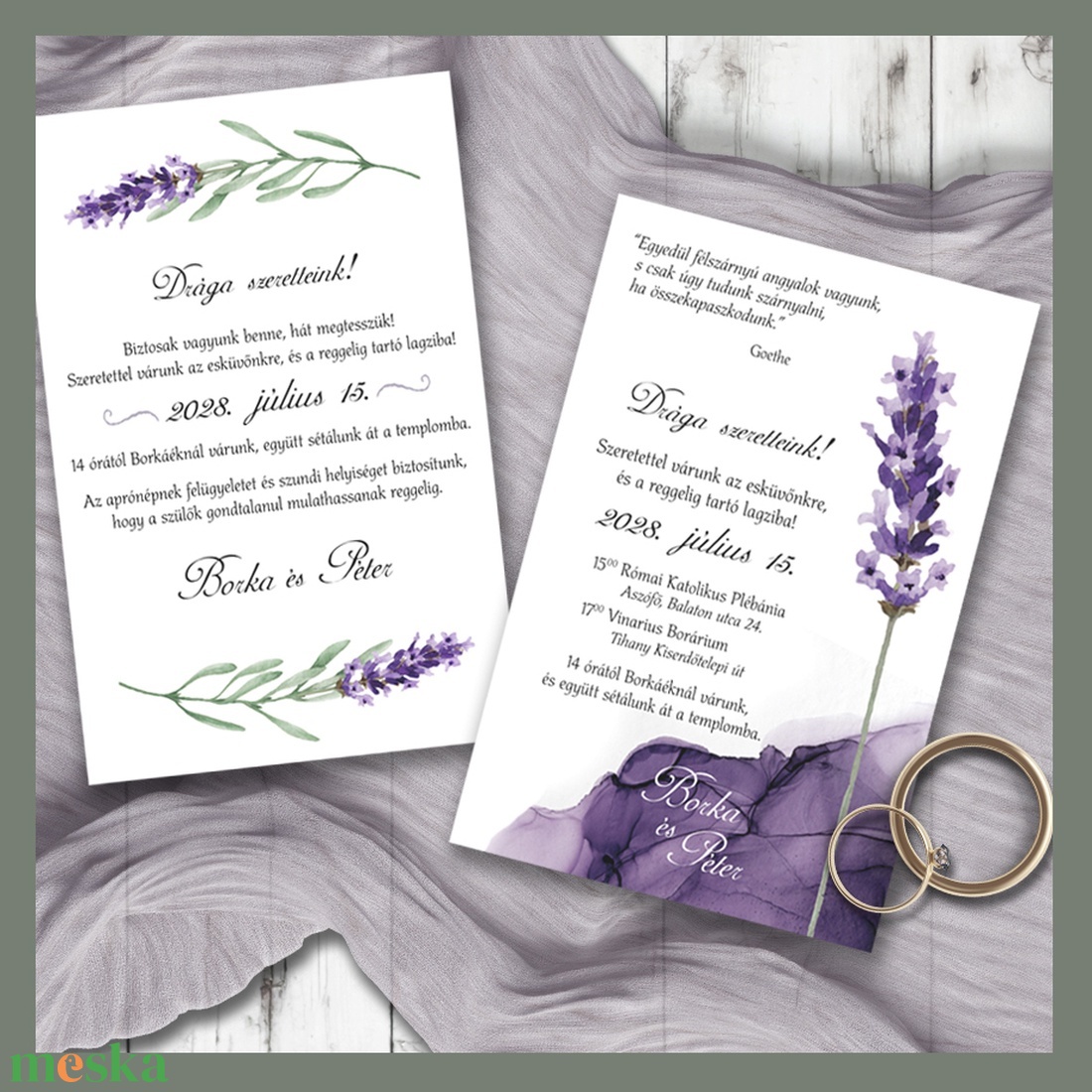 Esküvői meghívó modern levendula grafikával - esküvő - meghívó & kártya - meghívó - Meska.hu