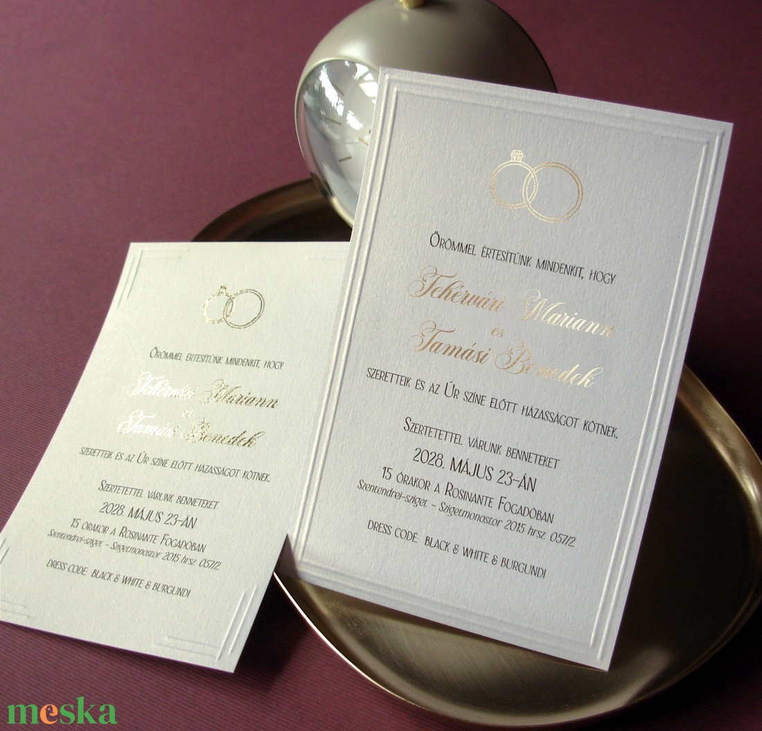 domborított és arany fóliázott minimalista esküvői meghívó - esküvő - meghívó & kártya - meghívó - Meska.hu