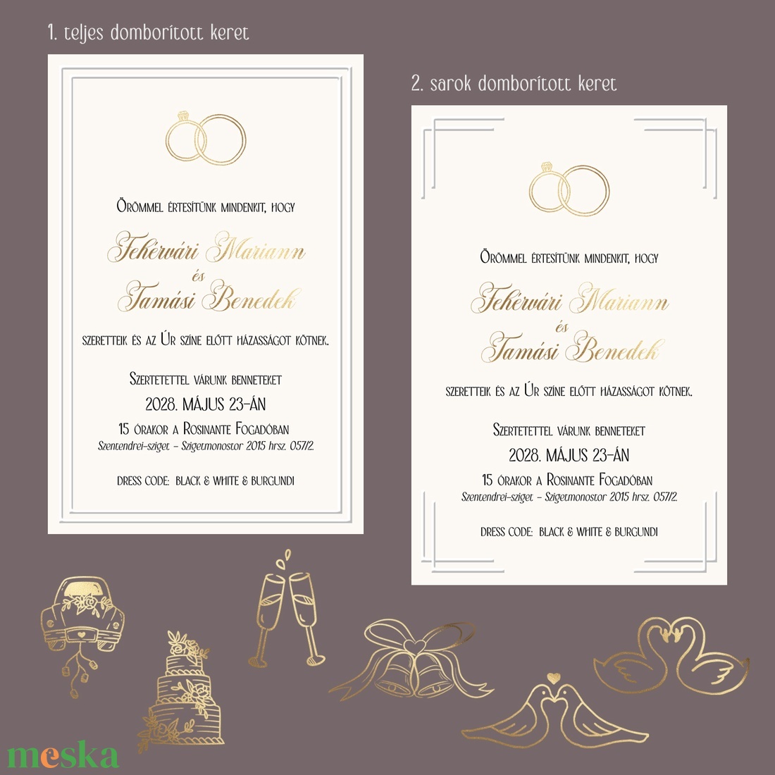 domborított és arany fóliázott minimalista esküvői meghívó - esküvő - meghívó & kártya - meghívó - Meska.hu