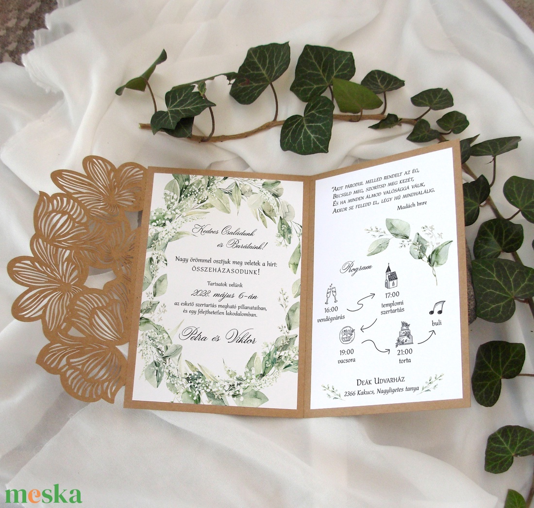 Lézervágott kraft esküvői meghívó - esküvő - meghívó & kártya - meghívó - Meska.hu