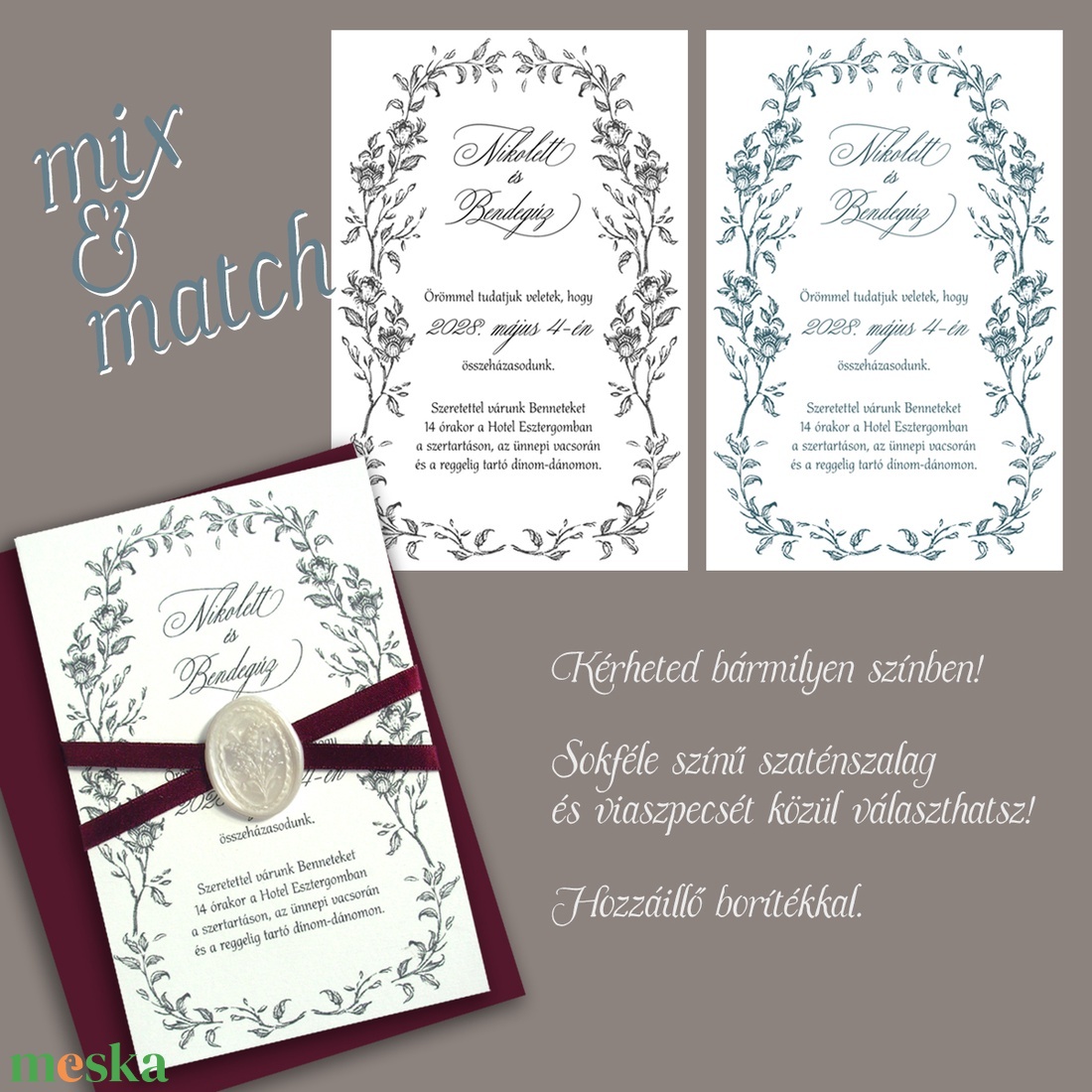 Esküvői meghívó viktoriánus virágos kerettel - esküvő - meghívó & kártya - meghívó - Meska.hu