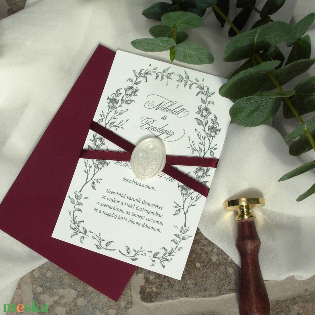 Esküvői meghívó viktoriánus virágos kerettel - esküvő - meghívó & kártya - meghívó - Meska.hu