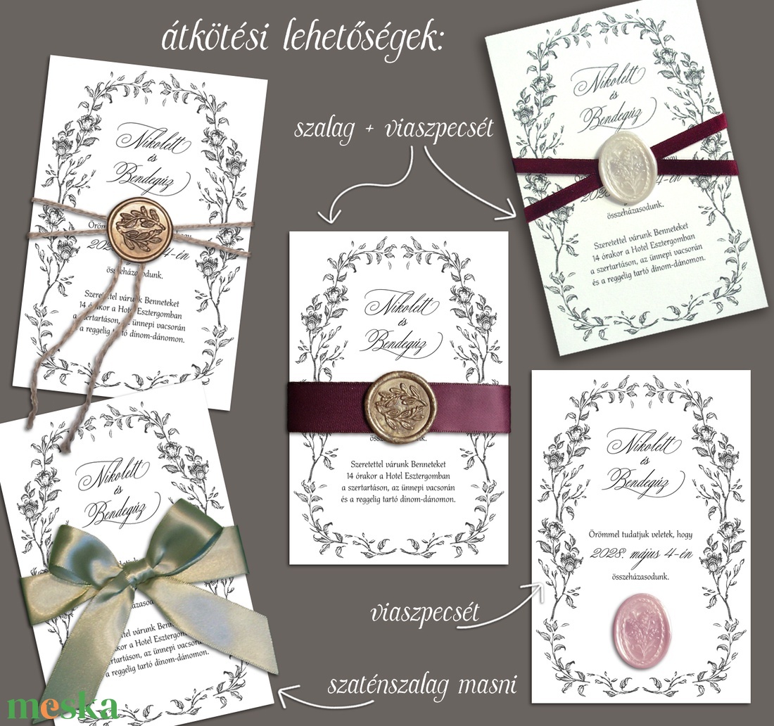 Esküvői meghívó viktoriánus virágos kerettel - esküvő - meghívó & kártya - meghívó - Meska.hu