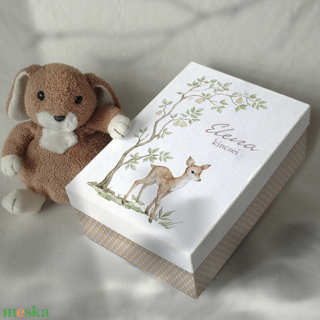 Kincsesdoboz őzikés grafikával - baba - mama - babaemlékek - baba emlékőrző - Meska.hu