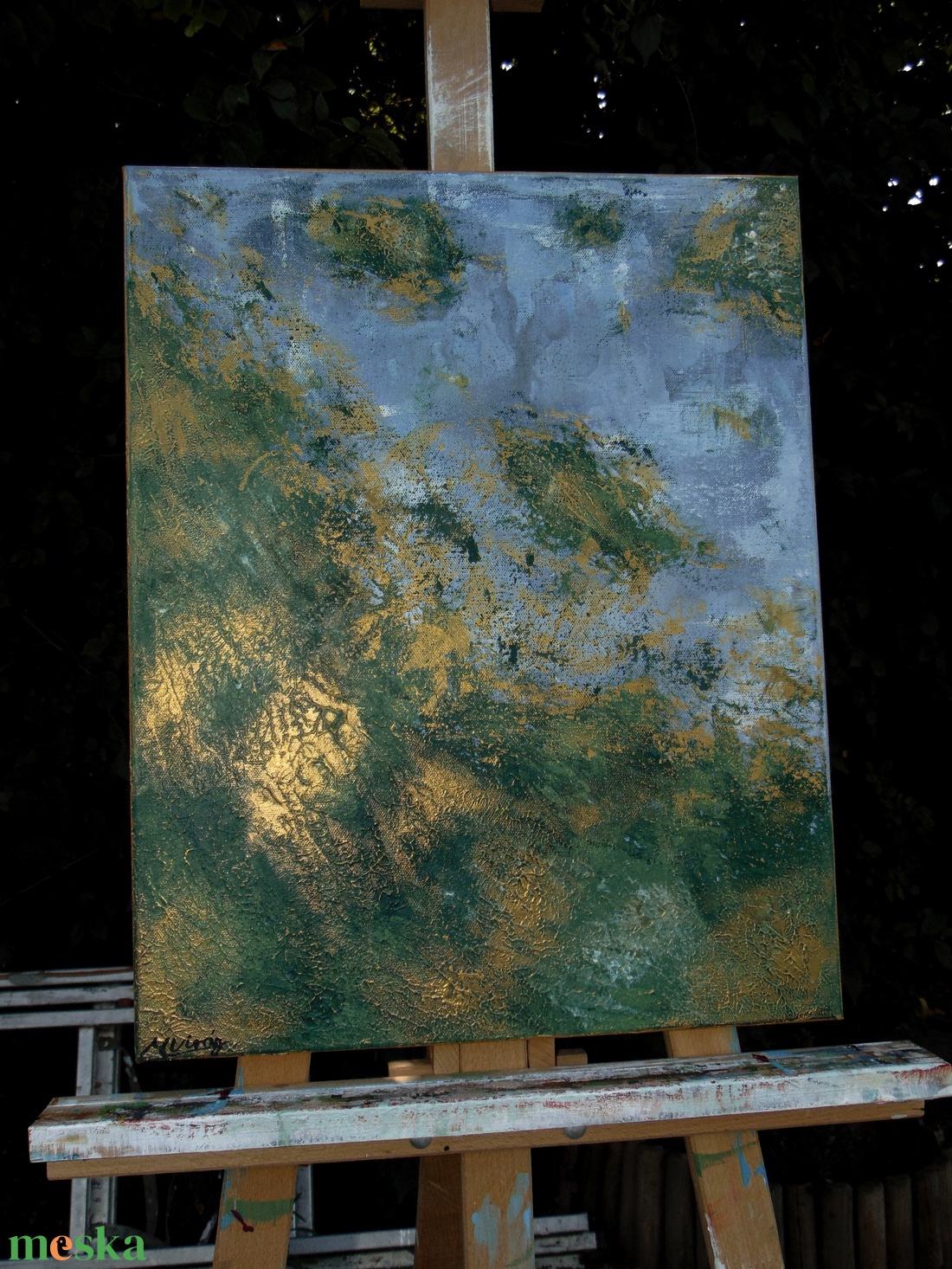 Texturált absztrakt festmény, arany részletekkel, 40x50cm - művészet - festmény - akril - Meska.hu