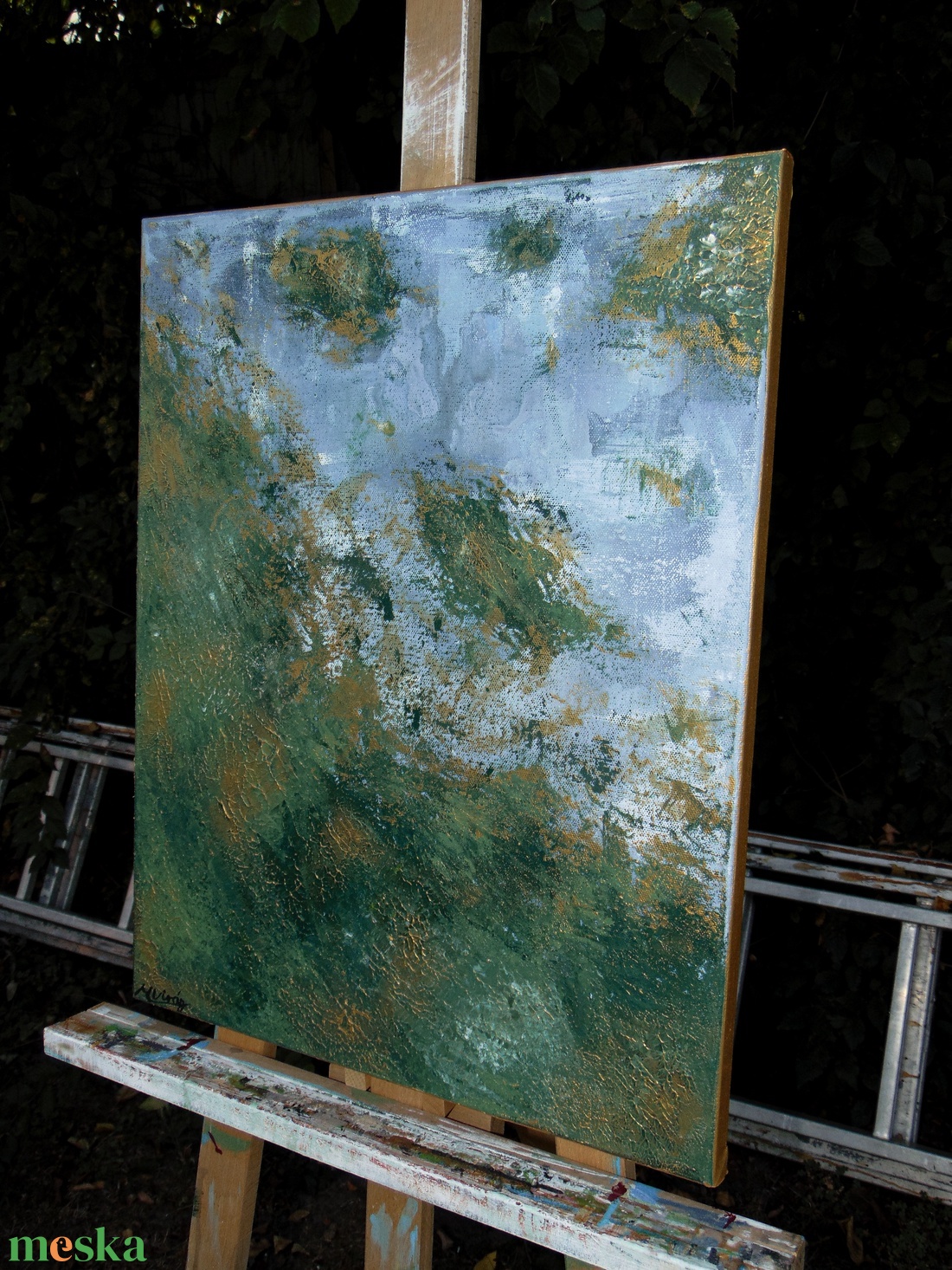 Texturált absztrakt festmény, arany részletekkel, 40x50cm - művészet - festmény - akril - Meska.hu