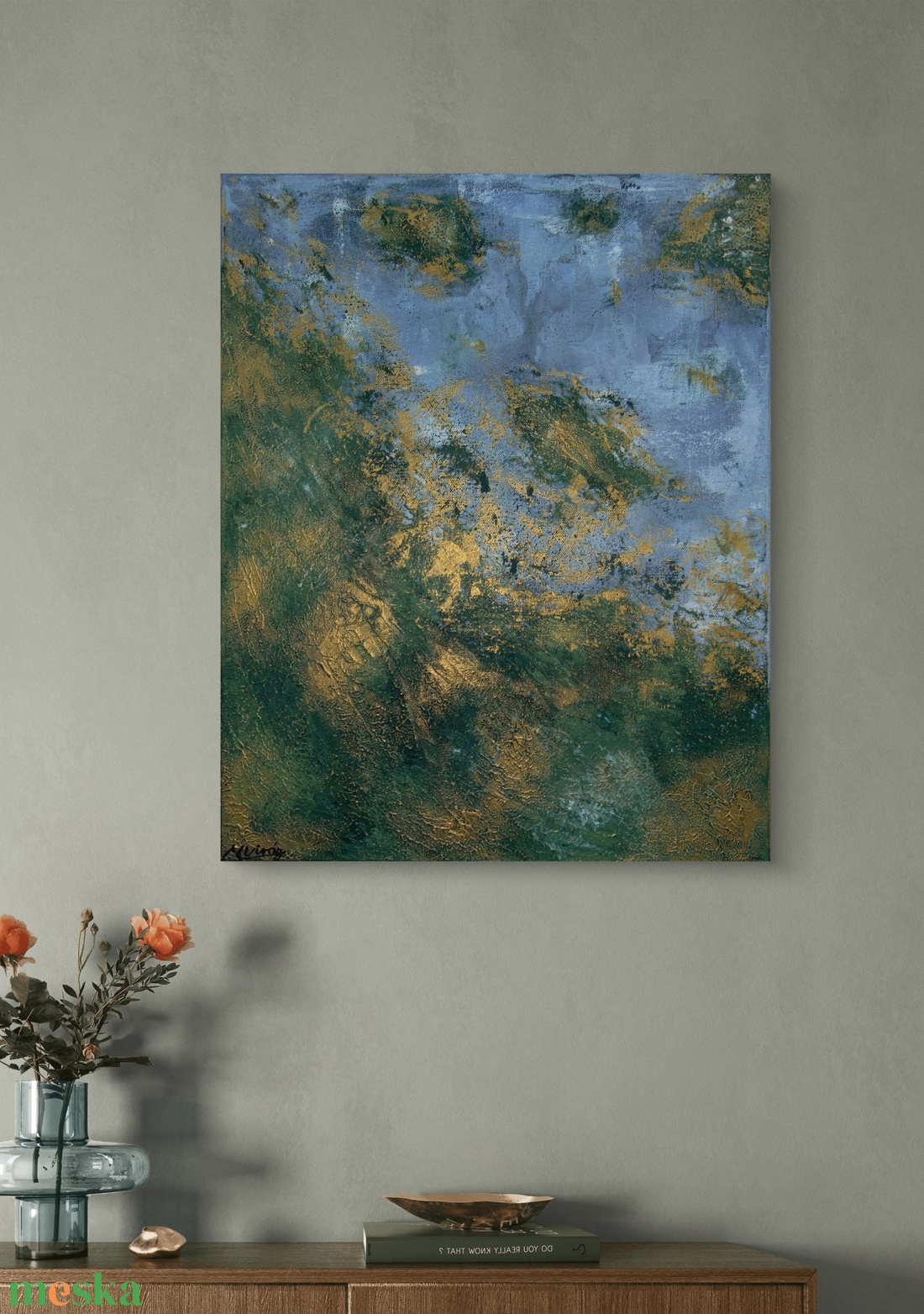 Texturált absztrakt festmény, arany részletekkel, 40x50cm - művészet - festmény - akril - Meska.hu