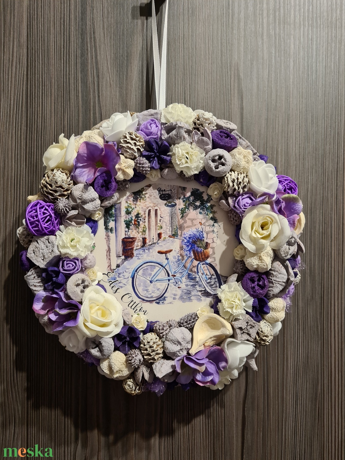 Lila fehér kopogtató ajtódísz - otthon & életmód - dekoráció - ajtó- és ablak dekoráció - ajtódísz & kopogtató - Meska.hu