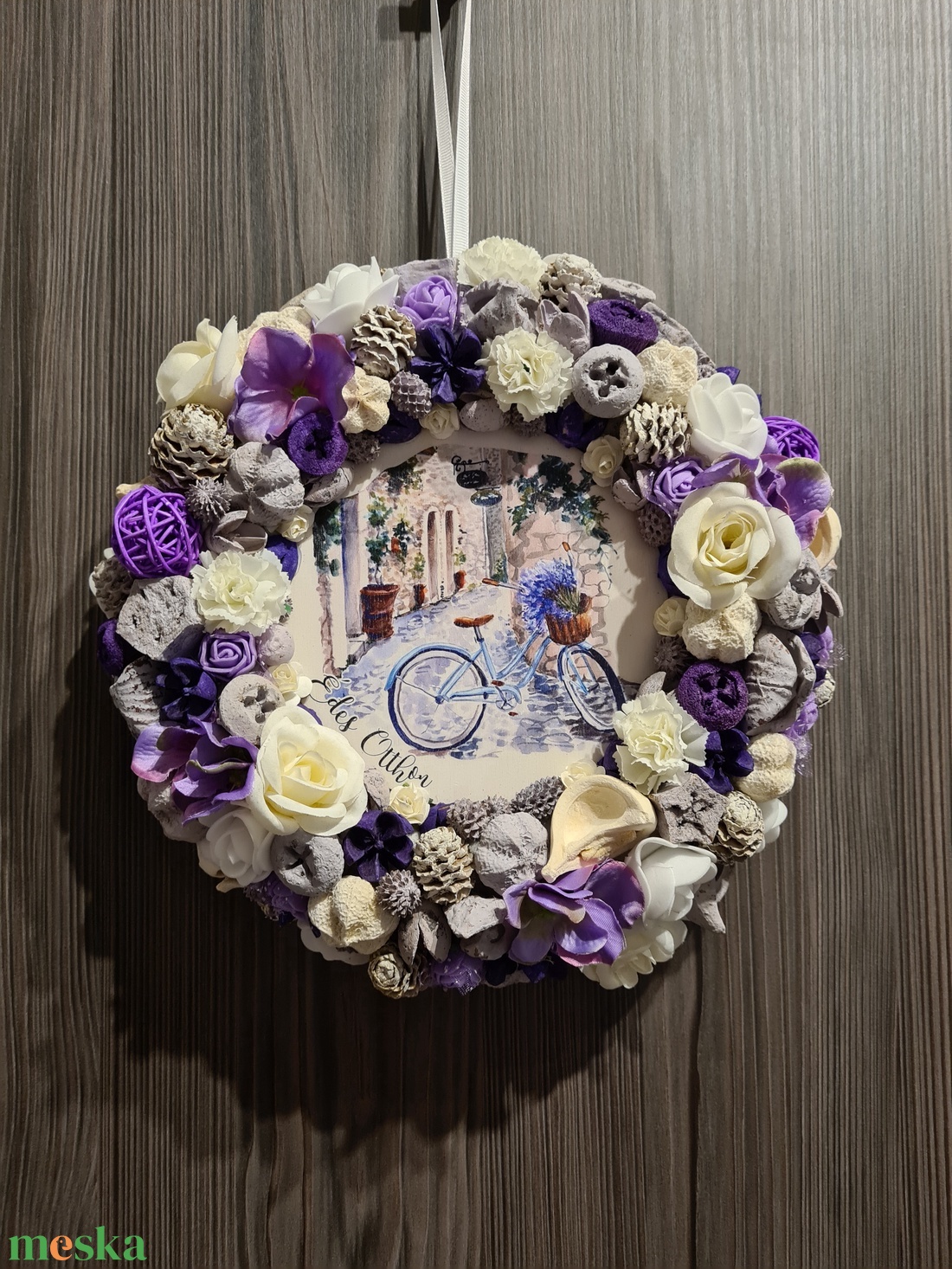 Lila fehér kopogtató ajtódísz - otthon & életmód - dekoráció - ajtó- és ablak dekoráció - ajtódísz & kopogtató - Meska.hu