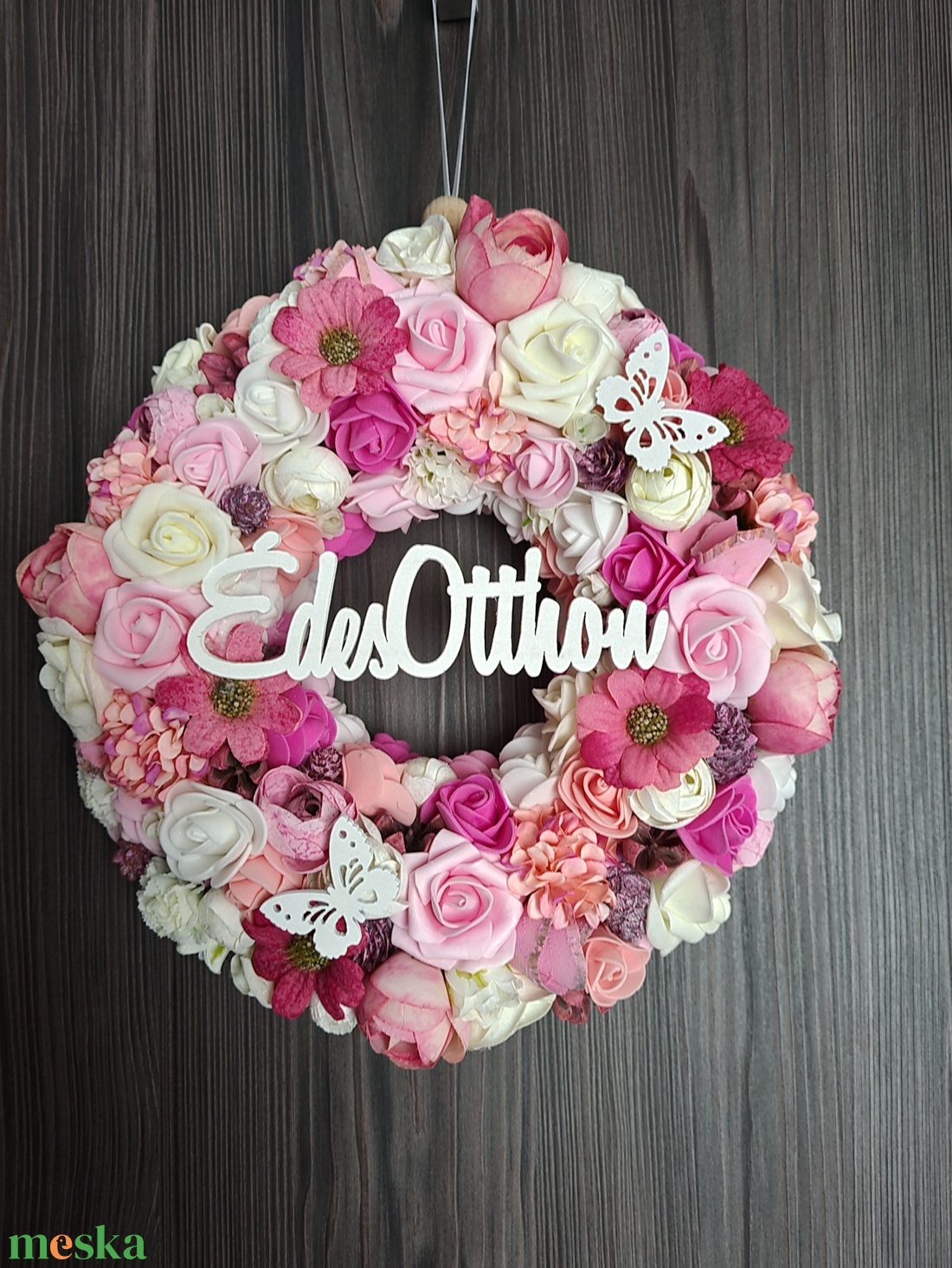 Rózsaszín fehér kopogtató ajtódísz - otthon & életmód - dekoráció - ajtó- és ablak dekoráció - ajtódísz & kopogtató - Meska.hu