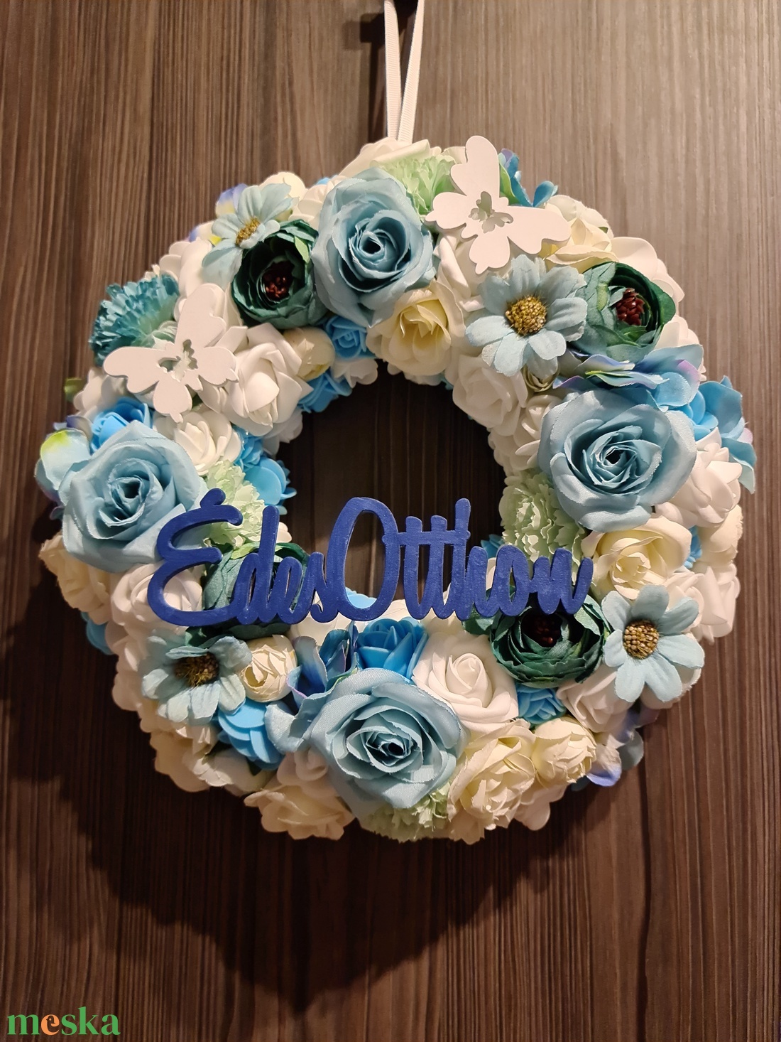 Kék-fehér kopogtató ajtódísz - otthon & életmód - dekoráció - ajtó- és ablak dekoráció - ajtódísz & kopogtató - Meska.hu