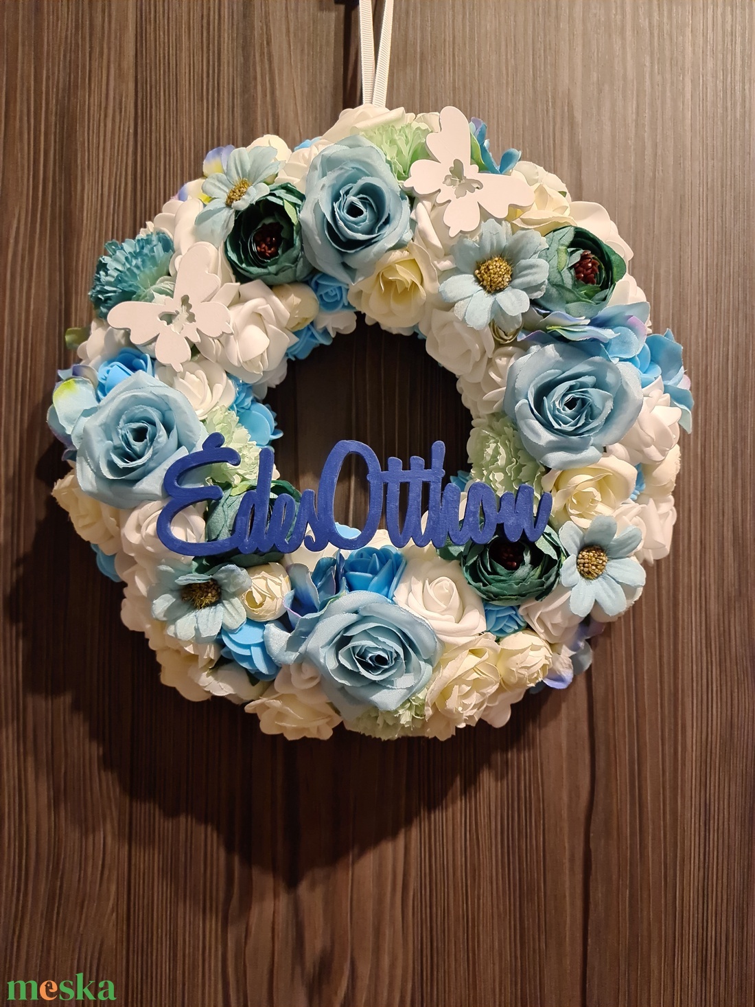 Kék-fehér kopogtató ajtódísz - otthon & életmód - dekoráció - ajtó- és ablak dekoráció - ajtódísz & kopogtató - Meska.hu