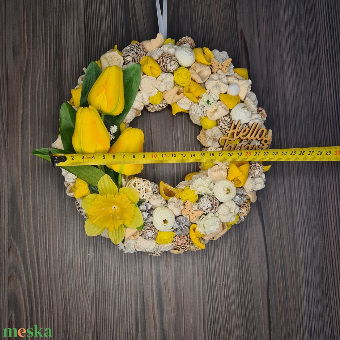 Fehér-sárga tavaszi kopogtató - otthon & életmód - dekoráció - ajtó- és ablak dekoráció - ajtódísz & kopogtató - Meska.hu