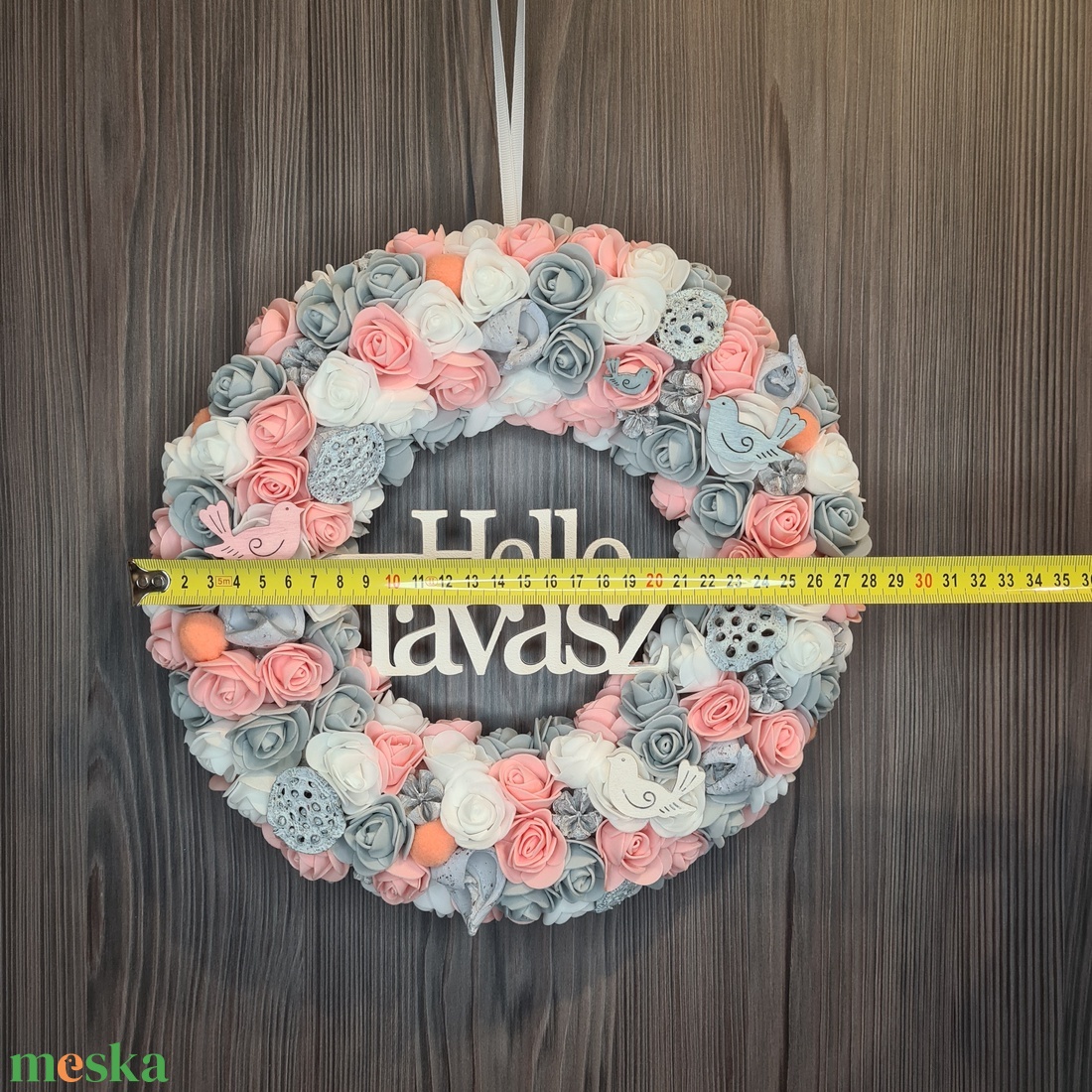 Szürke-rózsaszín kopogtató - otthon & életmód - dekoráció - ajtó- és ablak dekoráció - ajtódísz & kopogtató - Meska.hu