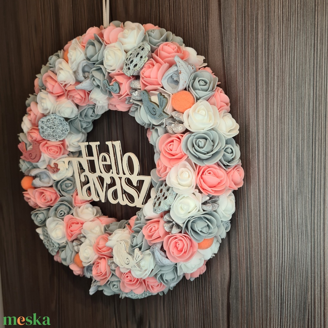 Szürke-rózsaszín kopogtató - otthon & életmód - dekoráció - ajtó- és ablak dekoráció - ajtódísz & kopogtató - Meska.hu