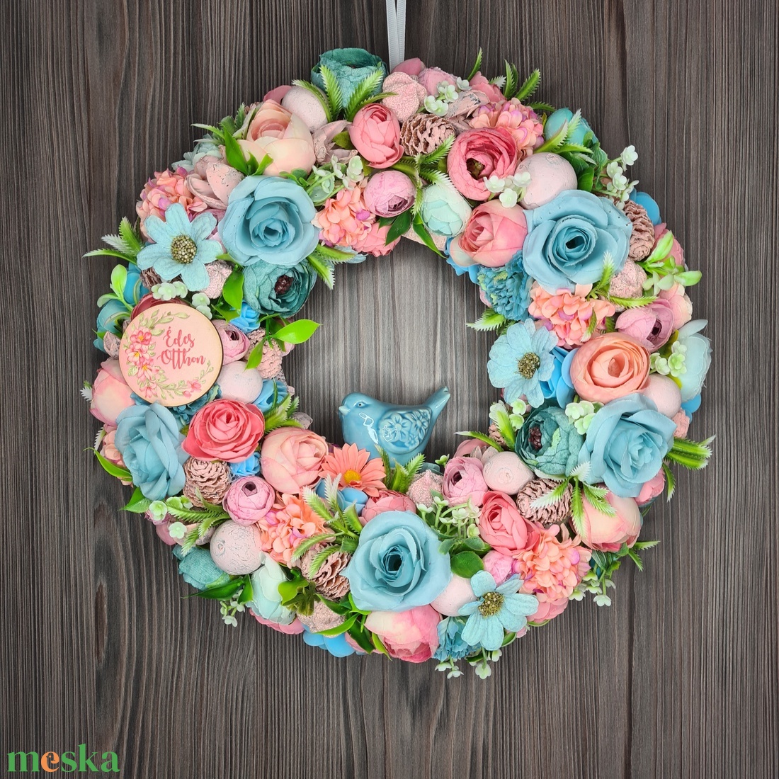 Kék-rózsaszín kopogtató - otthon & életmód - dekoráció - ajtó- és ablak dekoráció - ajtódísz & kopogtató - Meska.hu