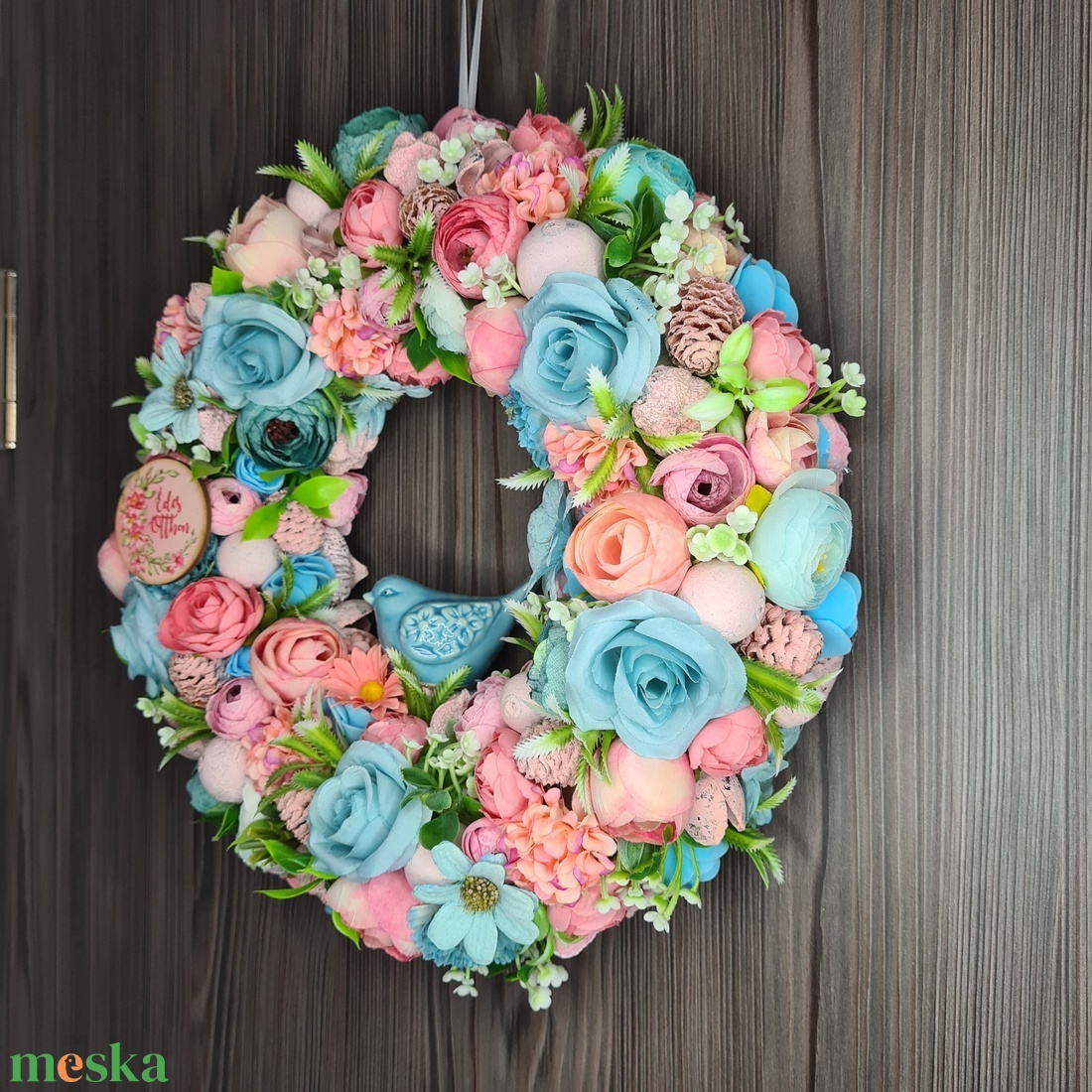 Kék-rózsaszín kopogtató - otthon & életmód - dekoráció - ajtó- és ablak dekoráció - ajtódísz & kopogtató - Meska.hu