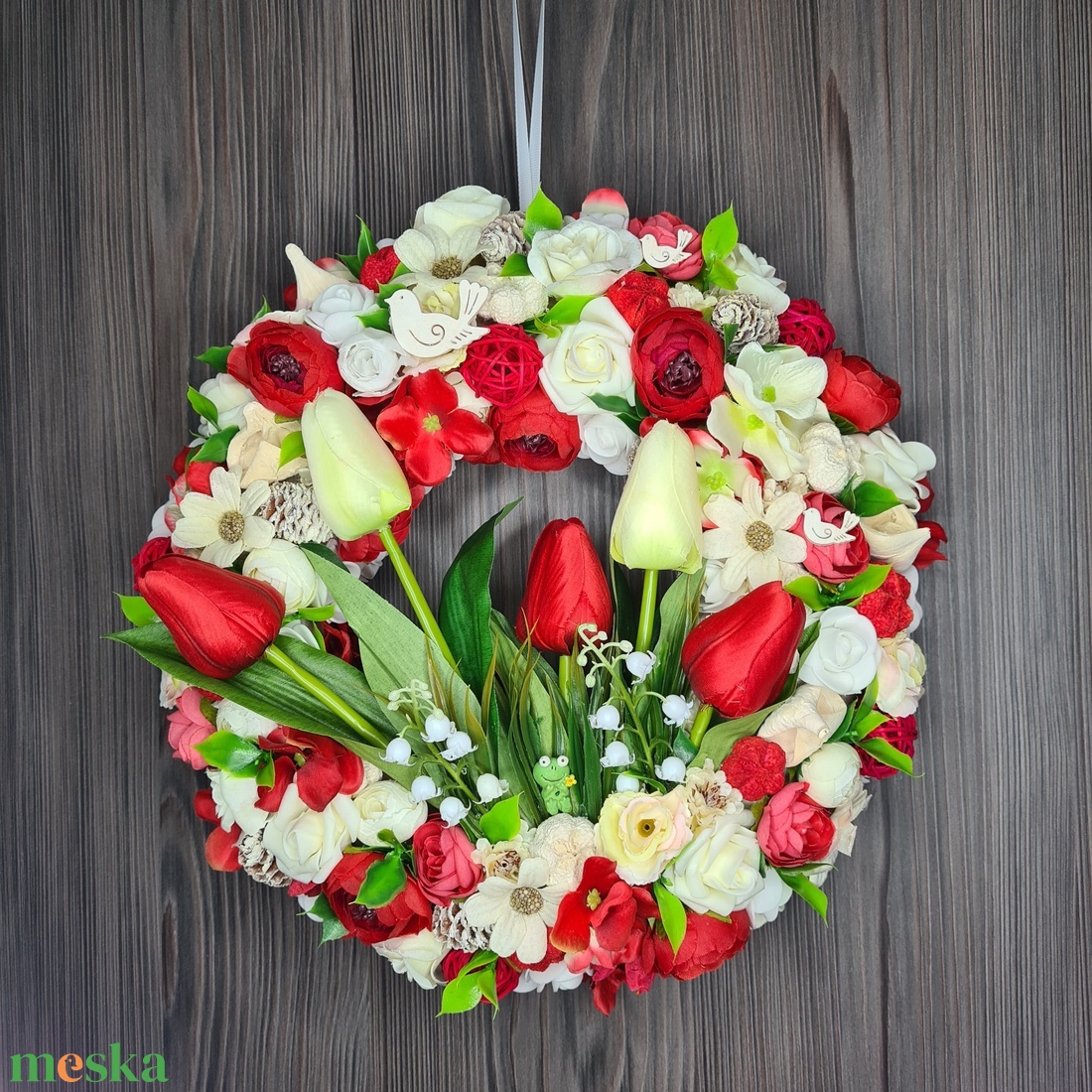 Piros-fehér tulipános kopogtató - otthon & életmód - dekoráció - ajtó- és ablak dekoráció - ajtódísz & kopogtató - Meska.hu